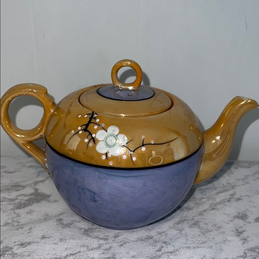 Vintage Made in Japan Lusterware Elegant Floral Teapot in Gold and Blue